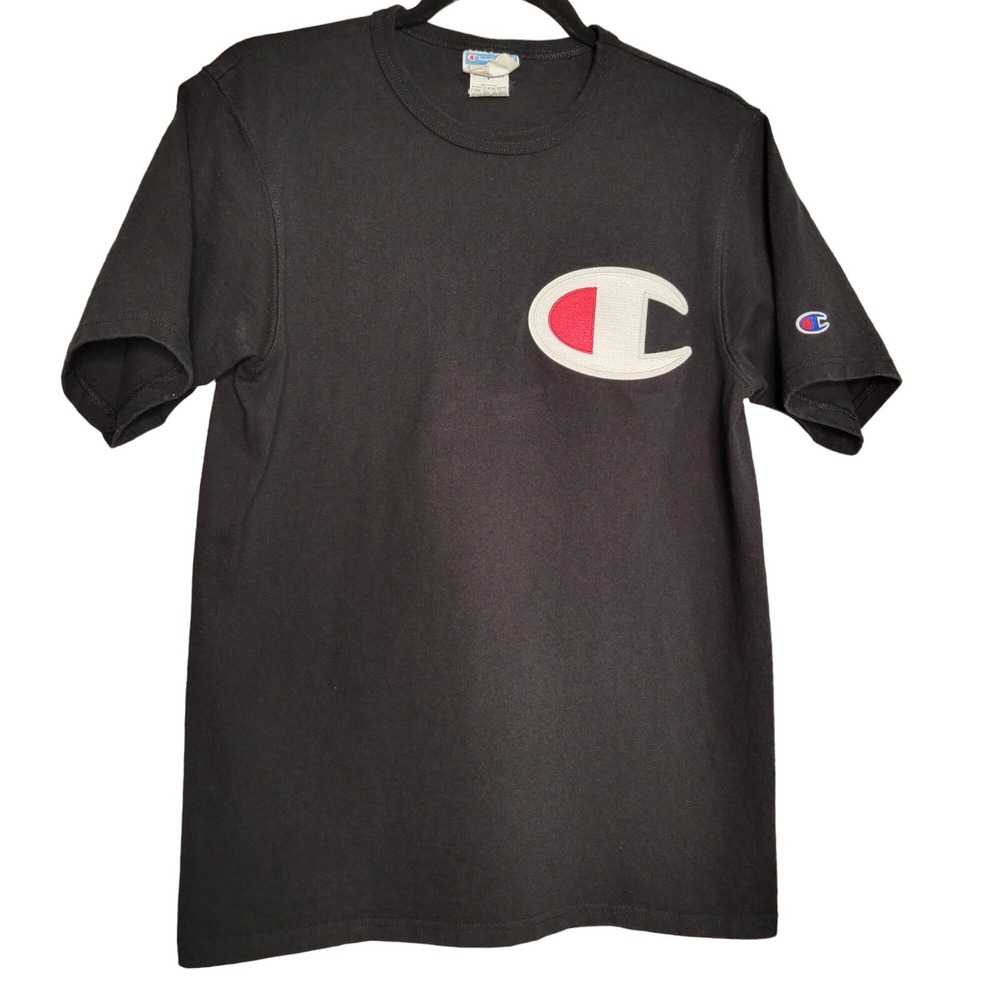 Vintage Champion Streetwear Y2K 90s Embroidered Big Logo Men's‎ Medium Black